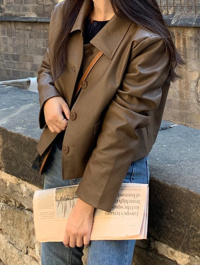 Aveline Cropped Leather Blazer | Black Friday 35% Korting