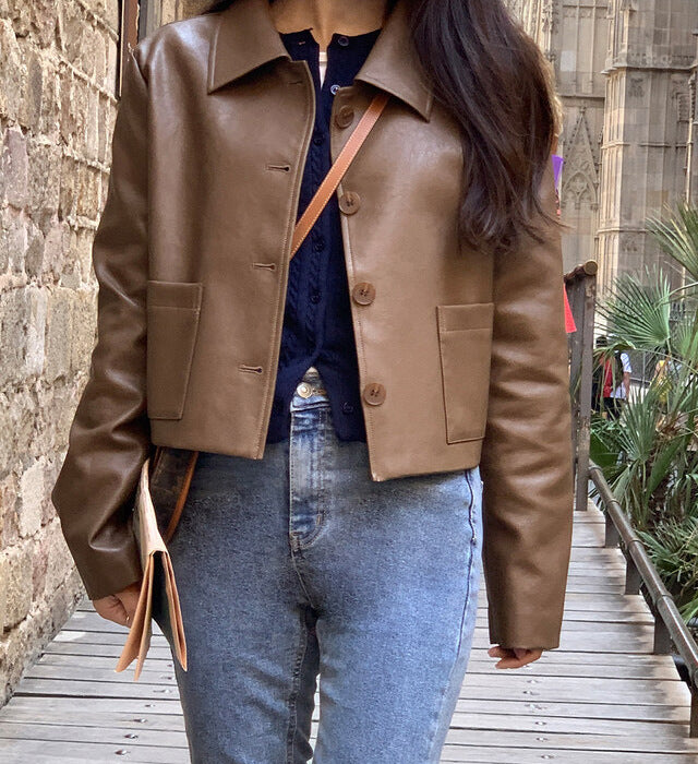 Aveline Cropped Leather Blazer | Black Friday 35% Korting