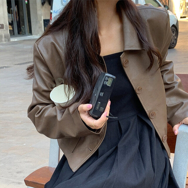 Aveline Cropped Leather Blazer | Black Friday 35% Korting